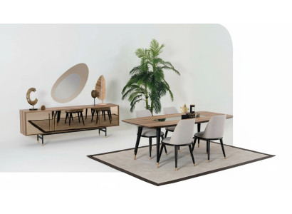 Conjunto de comedor Mesa 4 sillas Aparador Espejo Juego de diseño nuevo de 7 piezas