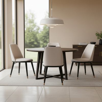 Silla de comedor beige de diseñador súper cómoda en estilo moderno.