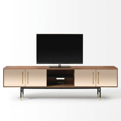 Mueble de televisión bajo, estantería lateral marrón de diseño de madera de lujo 260cm.