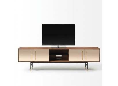 Mueble de televisión bajo, estantería lateral marrón de diseño de madera de lujo 260cm.