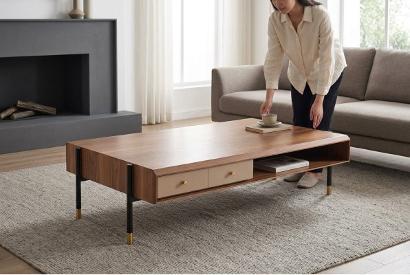 Mesa de centro de sala de estar de madera de diseño de lujo mesa de centro de madera de diseño de lujo en marrón nuevo