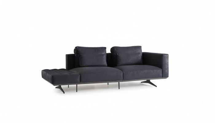 Diseño de sofá de 3 plazas en textil, sofá acolchado en negro.