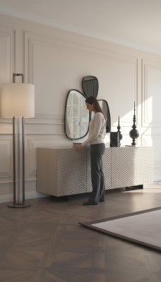Salón espejo aparador armario elegante diseño lujo 2 piezas nuevo beige
