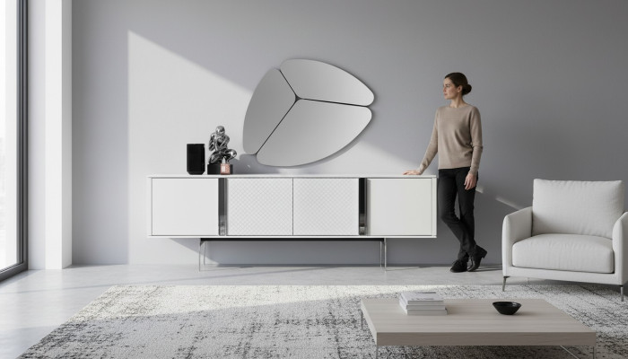 Salón moderno espejo aparador armario diseño elegante lujo nuevo gris 2 piezas
