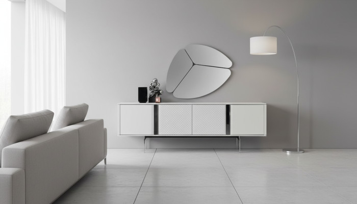 Salón moderno espejo aparador armario diseño elegante lujo nuevo gris 2 piezas