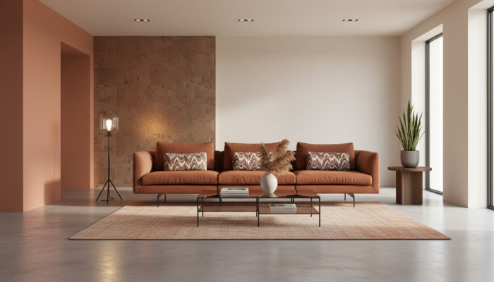 Sofá de sala de estar de 4 plazas, cojín de asiento de sillón de diseño marrón.