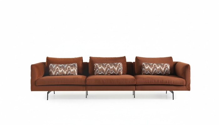 Sofá de sala de estar de 4 plazas, cojín de asiento de sillón de diseño marrón.