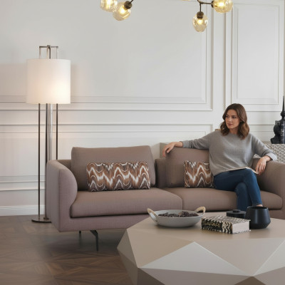 Sofá de sala de estar, tapizado, 3 plazas, conjunto de asientos, textil gris