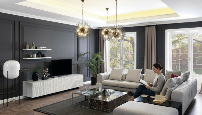 Sofá esquinero en forma de L, soporte de TV, sofás de diseño tapizados en tela de 2 piezas.