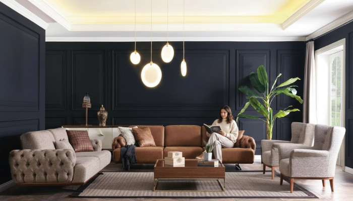 Sofá conjunto de 4 piezas. Juego de muebles de sofá diseño Chesterfield.