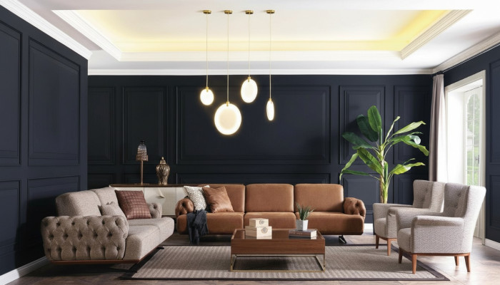 Sofá conjunto de 4 piezas. Juego de muebles de sofá diseño Chesterfield.
