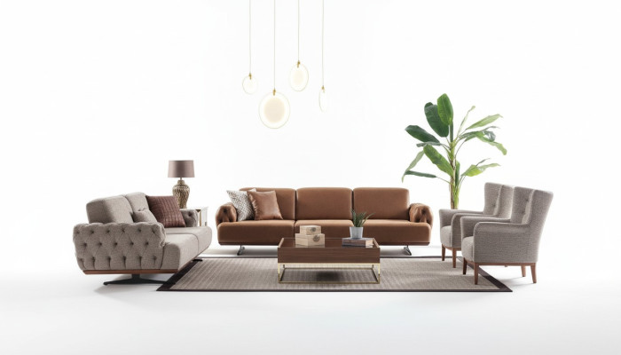 Sofá conjunto de 4 piezas. Juego de muebles de sofá diseño Chesterfield.