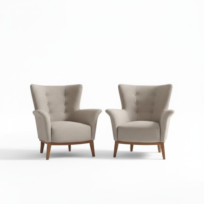 Silla Chesterfield de lujo tapizada en tela estilo moderno con madera.