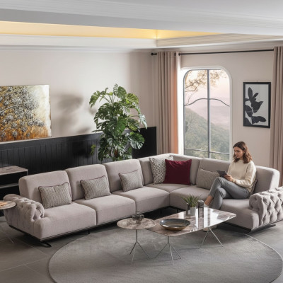Sofá de esquina Diseño Muebles Conjunto de esquina Sofá de tela Textil Sofá esquinero Muebles 355x280cm