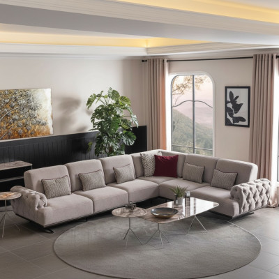 Sofá de esquina Diseño Muebles Conjunto de esquina Sofá de tela Textil Sofá esquinero Muebles 355x280cm