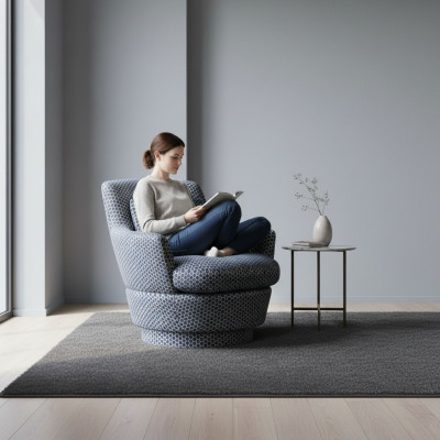 Silla de lujo de diseño de madera con tela, sofá de una plaza, lounge club