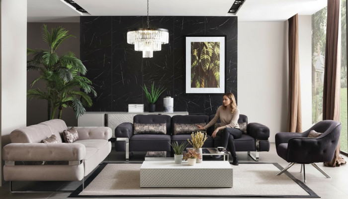 Sofá conjunto Set 431 asiento 3x mesas de sofá conjunto de sofás diseño mesas 6 piezas.
