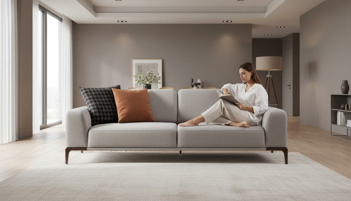 Sofá de sala de estar de 3 plazas estilo de diseño muebles modernos sofás gris.