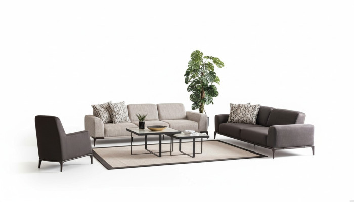Juego de sala con sofás de 4, 3 y 1 plazas, tapizado en tela, sofá, sillón, lujo.