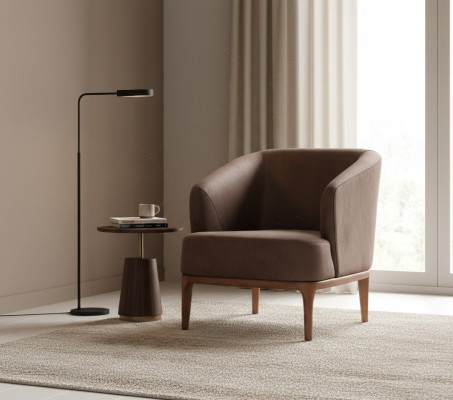 Sillón de lujo marrón para sala de estar, diseño de una sola plaza, butaca tapizada.
