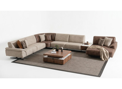Conjunto de sofá de esquina de diseño moderno con mesa de centro marrón de 2 piezas.