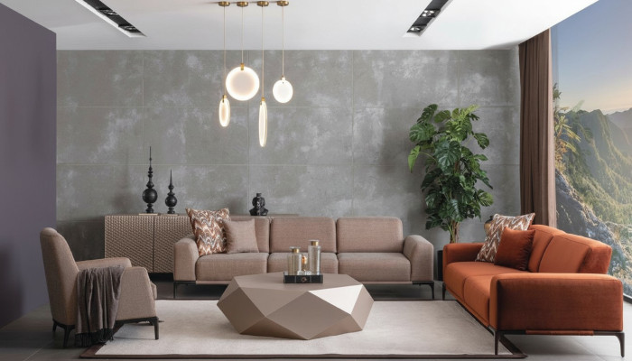 Muebles de estilo italiano Conjunto de sofá de sala de estar 431 Asiento Aparador Mesa de 6 piezas