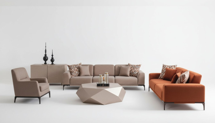 Muebles de estilo italiano Conjunto de sofá de sala de estar 431 Asiento Aparador Mesa de 6 piezas