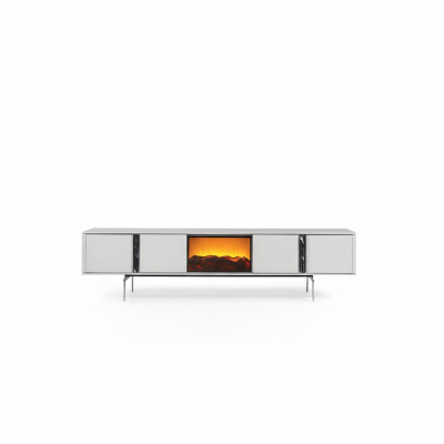 Mueble de televisión con chimenea, soporte de TV, mueble de lujo, cómoda baja de 240 cm.