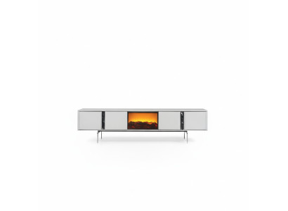 Mueble de televisión con chimenea, soporte de TV, mueble de lujo, cómoda baja de 240 cm.