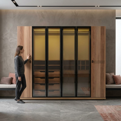 Armario transparente de lujo con diseño de muebles para el dormitorio.