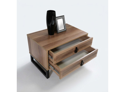 Diseño de mesita de noche de madera con metal de lujo para dormitorio.