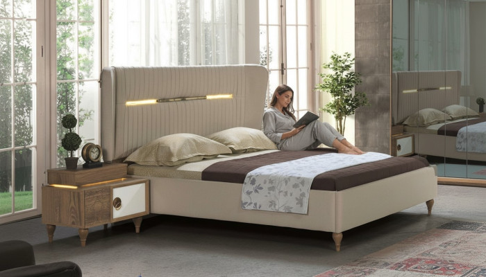 Dormitorio Cama Tapizado Diseño Lujo Doble Camas de Hotel Muebles de Madera