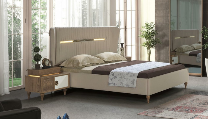 Dormitorio Cama Tapizado Diseño Lujo Doble Camas de Hotel Muebles de Madera
