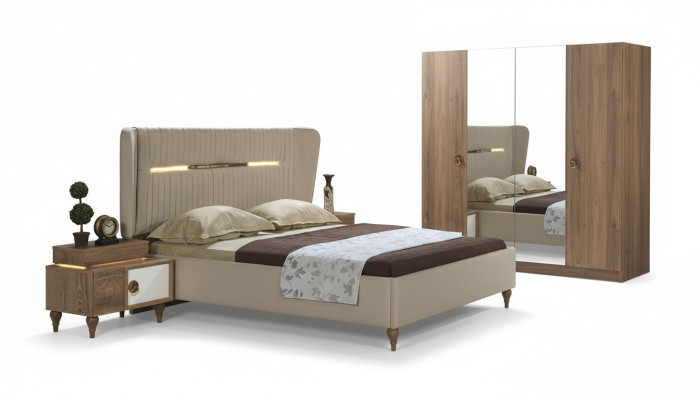 Dormitorio Cama Tapizado Diseño Lujo Doble Camas de Hotel Muebles de Madera