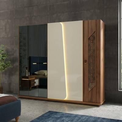 Dormitorio Armario Armario Diseño de madera marrón de lujo LED Armarios