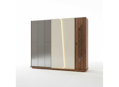 Dormitorio Armario Armario Diseño de madera marrón de lujo LED Armarios