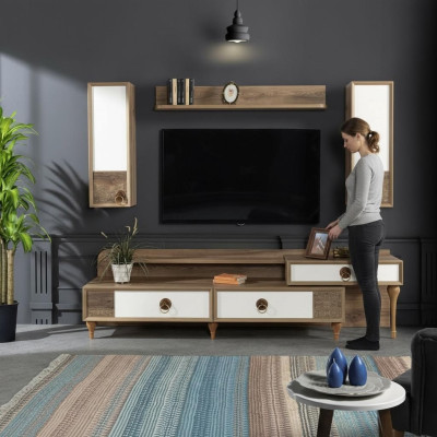 Mueble de salón pared para TV, bajo, madera, marrón, muebles modernos, nuevo.