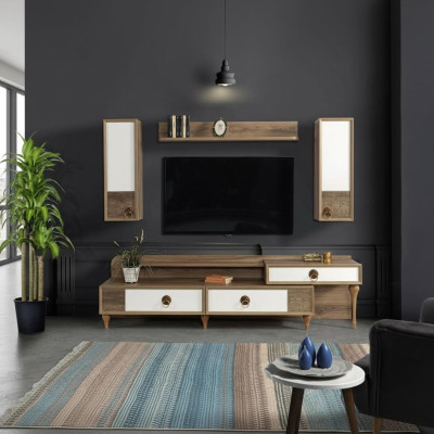 Mueble de salón pared para TV, bajo, madera, marrón, muebles modernos, nuevo.
