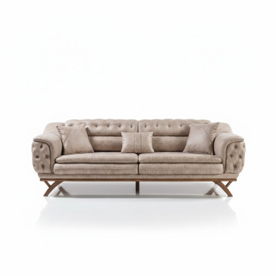 Chesterfield de 3 plazas en beige diseño de sofás acolchados de tela.