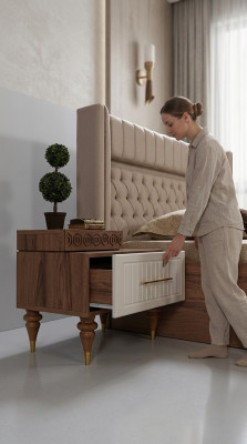 Dormitorio Mesitas de noche Material Madera Estilo Muebles Marrón Nuevo Lujo