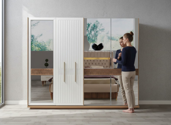 Dormitorio armario de lujo de madera con diseño de vidrio moderno nuevo.