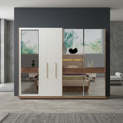 Dormitorio armario de lujo de madera con diseño de vidrio moderno nuevo.