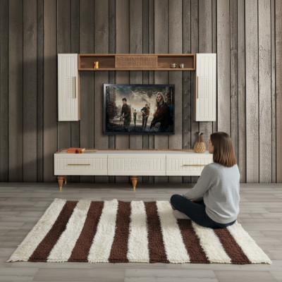Mueble de salón Sala de estar Estilo moderno Muebles de lujo Módulo de pared Estante 3 piezas