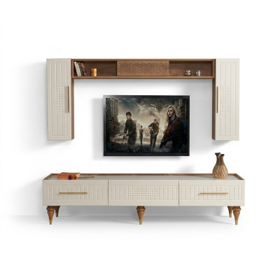 Mueble de salón Sala de estar Estilo moderno Muebles de lujo Módulo de pared Estante 3 piezas