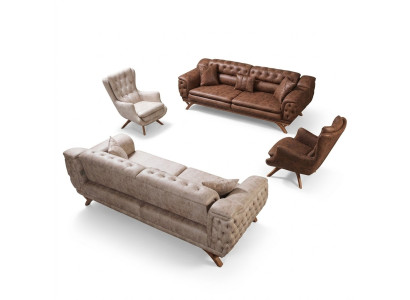 Sofá conjunto 3 3 1 1 asiento Chesterfield tapizado conjunto de asientos