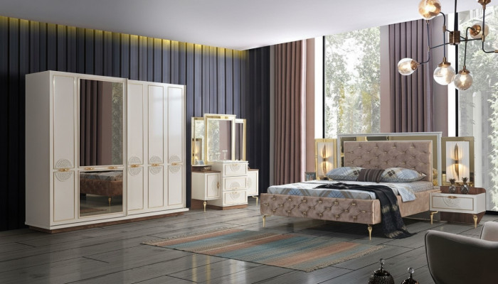 Elegante conjunto de dormitorio en un diseño de lujo con patrones magníficos.
