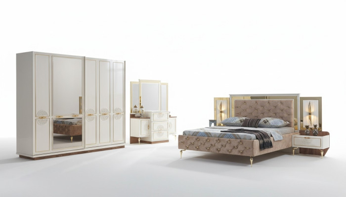Elegante conjunto de dormitorio en un diseño de lujo con patrones magníficos.