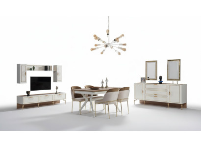 Juego de comedor conjunto Mesa 4 sillas Aparador 2 espejos Mueble de pared de 11 piezas.