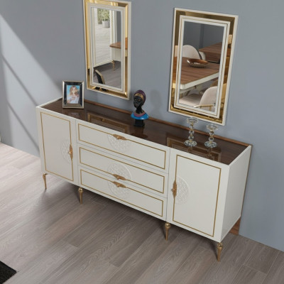 Conjunto de sala de estar aparador con 2x juego de espejos de madera blanco 3 piezas.
