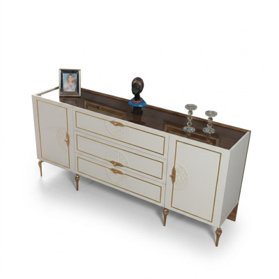 Conjunto de sala de estar aparador con 2x juego de espejos de madera blanco 3 piezas.